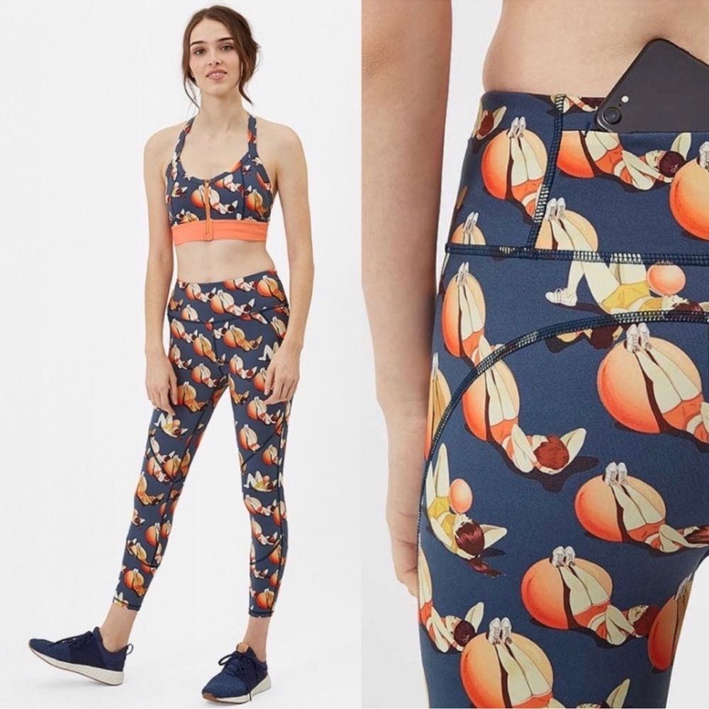 Sweaty Betty x Marcos Chin Yoga Ball Print 3/4 Cropped Workout Leggings Small